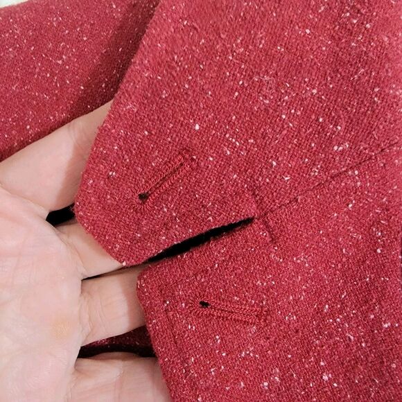 Vintage L.L.Bean Womens Blazer Two Way Collar Red Donegal Wool Silk Pockets MP - Picture 5 of 16